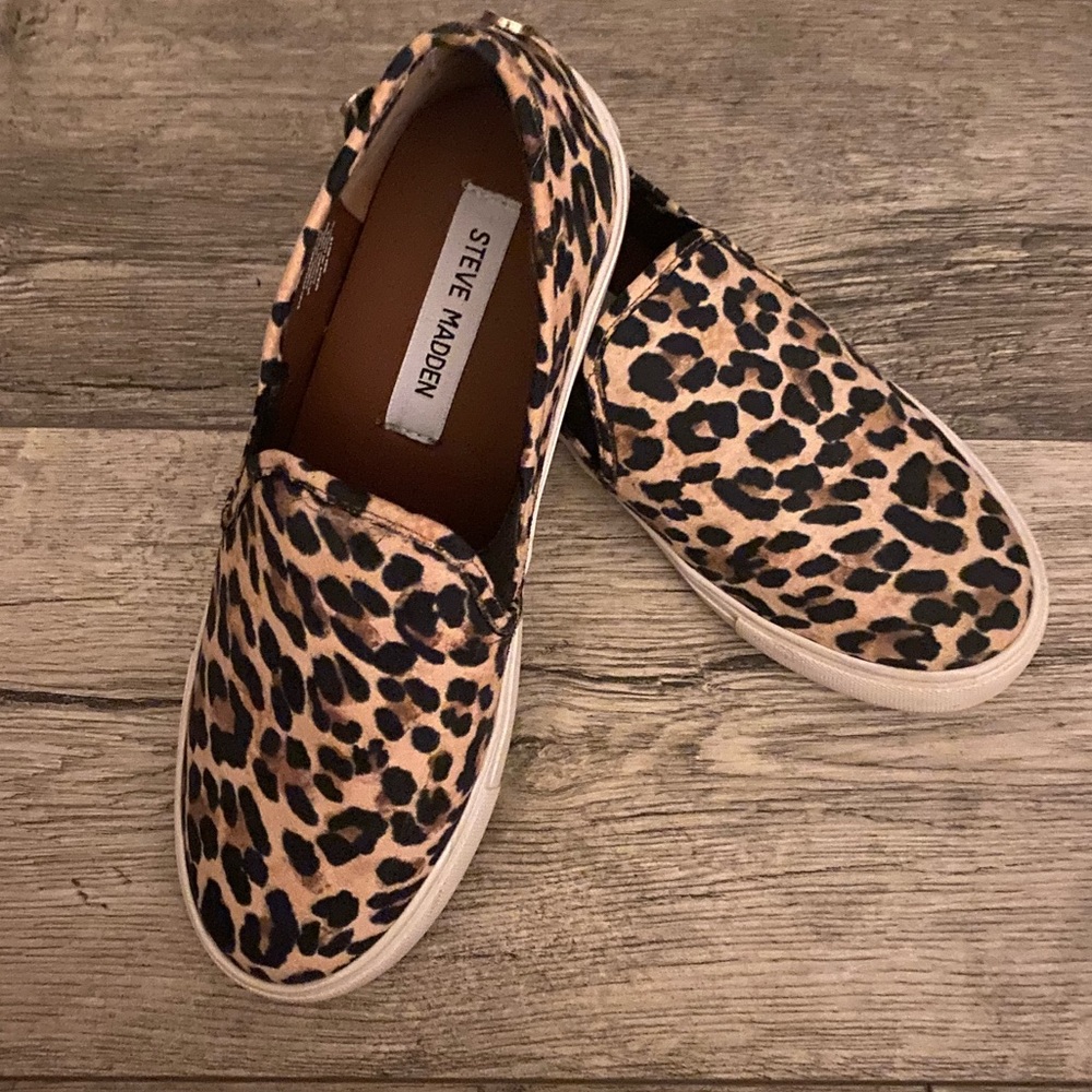 Steve Madden cheetah print canvas shoes.